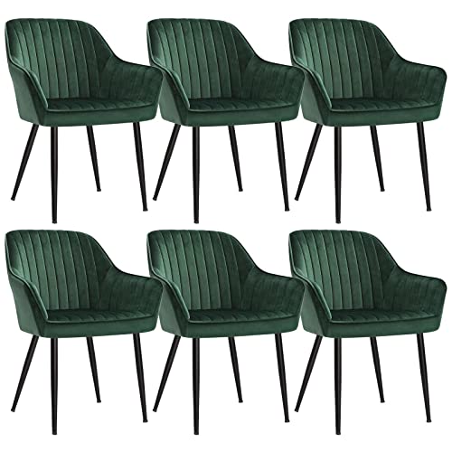 SONGMICS Esszimmerstühle, 6er Set, Sessel, Loungesessel, mit Armlehne, Bezug aus Samt, Sitzbreite 49 cm, bis 110 kg belastbar, Metallbeine, für Esszimmer, Küche, grün-schwarz LDC087C01-6 von SONGMICS