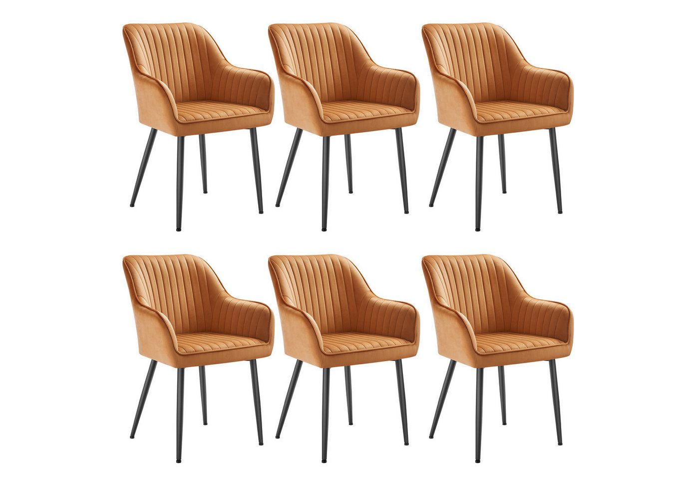 SONGMICS Esszimmerstuhl (6 St), Polsterstuhl mit Metallbeine, Samt, für Schminktisch,6 er Set von SONGMICS