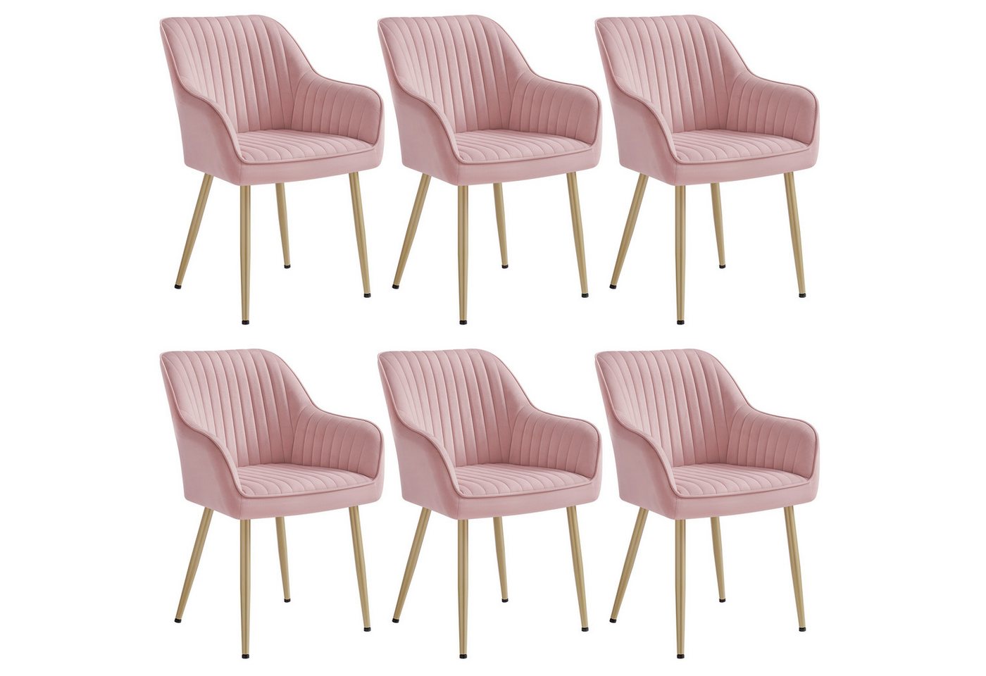 SONGMICS Esszimmerstuhl (6 St), Polsterstuhl mit Metallbeine, Samt, für Schminktisch,6 er Set von SONGMICS