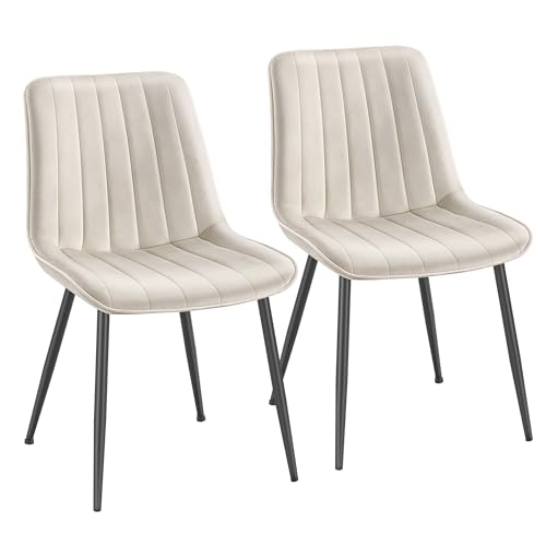 SONGMICS Esszimmerstuhl 2er Set, Küchenstuhl, Polsterstuhl, bis 120 kg belastbar, Stahlbeine, Gebogene Rückenlehne, für Esszimmer, Küche, cappuccinobeige-tintenschwarz LDC090LH01 von SONGMICS