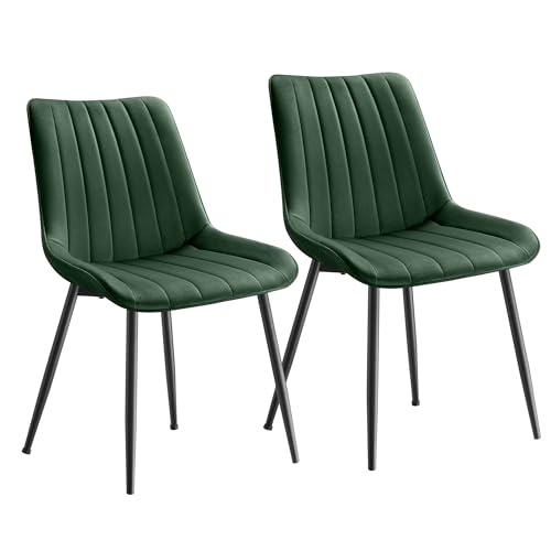 SONGMICS Esszimmerstuhl 2er Set, Küchenstuhl, Samt,Polsterstuhl, bis 120 kg belastbar, Stahlbeine, Gebogene Rückenlehne, für Esszimmer, Küche, grün-tintenschwarz LDC090C01 von SONGMICS