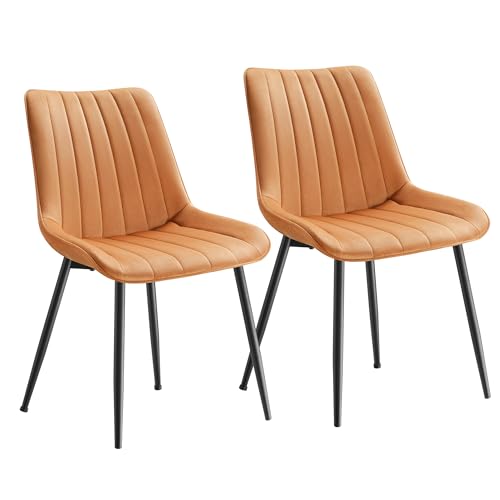 SONGMICS Esszimmerstuhl 2er Set, Küchenstuhl, Samt,Polsterstuhl, bis 120 kg belastbar, Stahlbeine, Gebogene Rückenlehne, für Esszimmer, Küche, karamellbraun-tintenschwarz LDC090K01 von SONGMICS