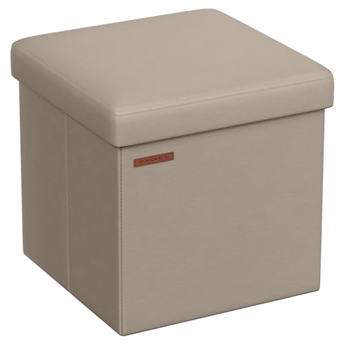 SONGMICS Sitzhocker 38 cm, Aufbewahrungsbox faltbar, Fußhocker mit Deckel, aus Kunstleder, bis 300 kg belastbar, für Eingang, Wohnzimmer, Schlafzimmer, Kamelbraun LSF010K03 von SONGMICS