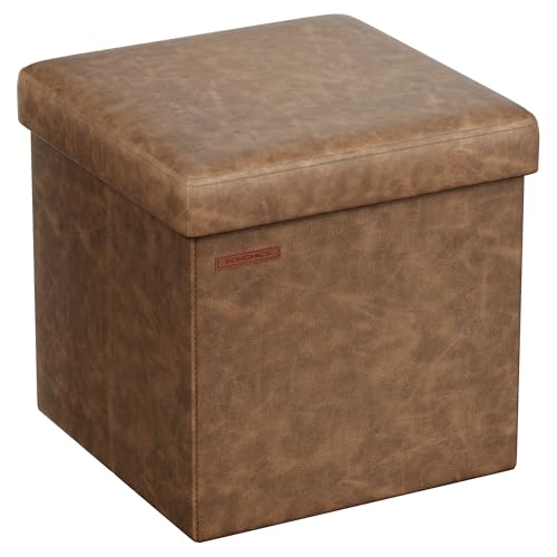 SONGMICS Sitzhocker 38 cm, Aufbewahrungsbox faltbar, Fußhocker mit Deckel, aus Kunstleder, bis 300 kg belastbar, für Eingang, Wohnzimmer, Schlafzimmer, kaffeebraun LSF010K01 von SONGMICS