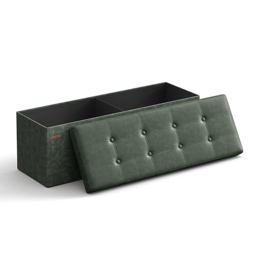 SONGMICS Sitzhocker mit Stauraum, klappbare Sitzbank, 38 x 110 x 38 cm Fußbank, Aufbewahrungsbox, bis 300 kg belastbar, für Wohnzimmer Schlafzimmer Flur, waldgrün LSF070C01 von SONGMICS