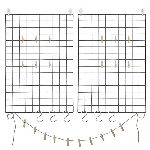 SONGMICS Fotowand aus Drahtgitter, 2er Set, Wanddekor, multifunktionale Gitterwand, Wandgitter, DIY, mit S-Haken, Klammern und Hanfschnur, schwarz LPP02H von SONGMICS