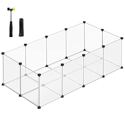 SONGMICS Freigehege mit Bodenplatten, Laufstall, Meerschweinchen Gehege, aus Kunststoff, Gehege für Hamster, Kaninchen, Igel, 143 x 73 x 46 cm, weiß LPC02W von SONGMICS