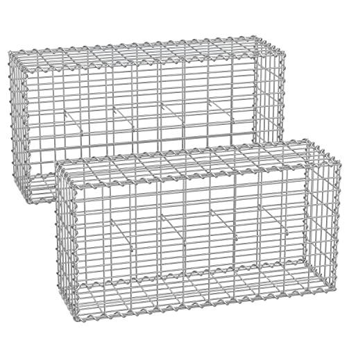 SONGMICS Gabionenkörbe, Metall-Steinkörbe mit 5 x 10 cm Maschenweite für Mauersteine, verzinkt, Steingabione Mauer, 100 x 50 x 30 cm, 2er-Set, silber GGB253V1 von SONGMICS