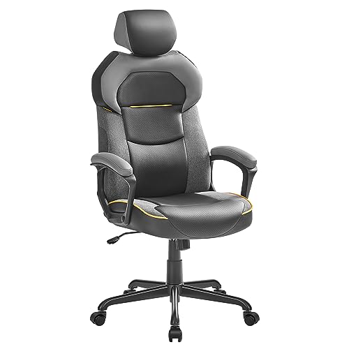 SONGMICS Gaming-Stuhl, Bürostuhl, Schreibtischstuhl, Computerstuhl, PU, verstellbare Kopfstütze, gepolsterte Armlehnen, Wippfunktion, bis 150 kg belastbar, klassikschwarz OBG066B01 SONGMICS Gaming-Stuhl, Bürostuhl, Schreibtischstuhl, Computerstuhl, PU, verstellbare Kopfstütze, gepolsterte Armlehnen, Wippfunktion, bis 150 kg belastbar, klassikschwarz OBG066B01 von SONGMICS