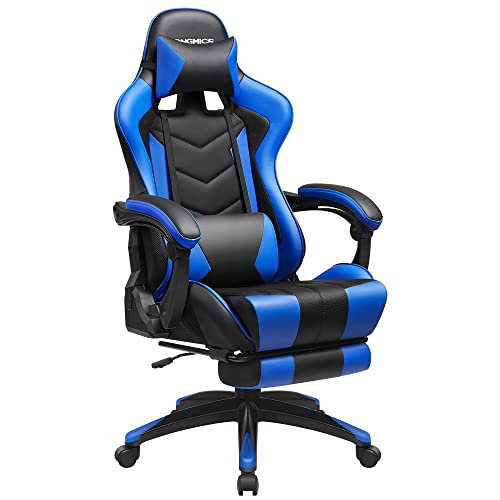 SONGMICS Gamingstuhl, ergonomischer Bürostuhl, Schreibtischstuhl, ausziehbare Fußstütze, 90°-135° Neigungswinkel, bis 150 kg belastbar, schwarz-blau RCG026B01 von SONGMICS