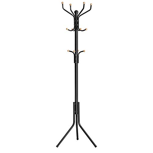 SONGMICS Garderobenständer aus Metall, stabiler Kleiderständer, Garderobe, für Kleidung, Taschen und Hüte, Höhe 182 cm, mit 12 Haken, schwarz RCR19B von SONGMICS