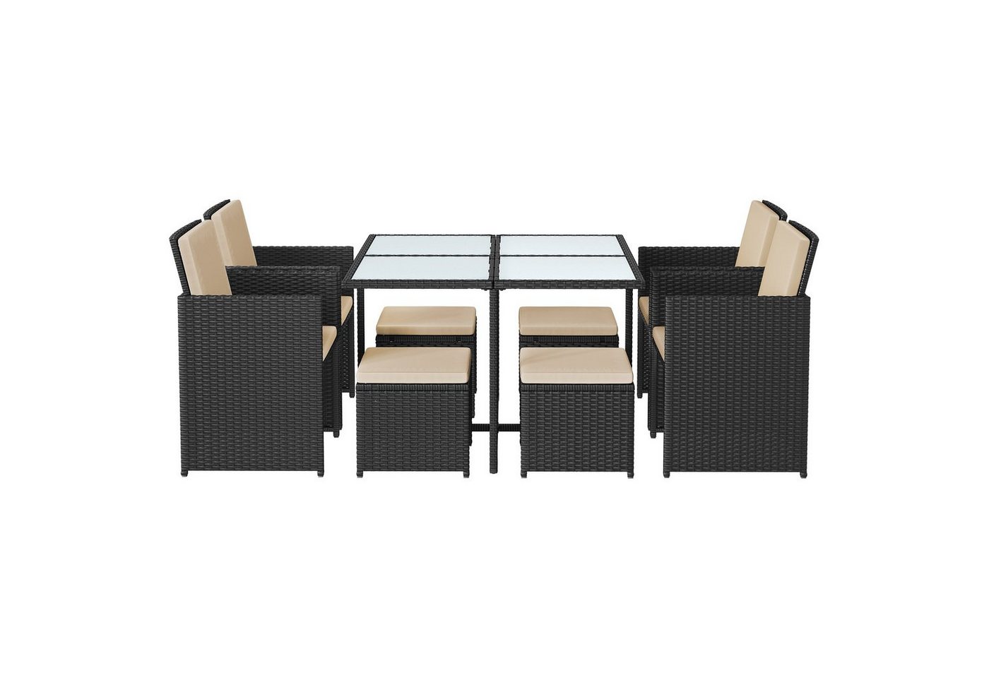 SONGMICS Gartenlounge-Set, (9-tlg), Tisch, 4 Stühle und 4 Hocker, mit Kissen von SONGMICS