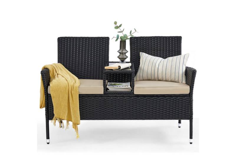 SONGMICS Balkonset, (1-tlg., 1 Gartensofa, mit Tisch, Kissen), Gartenmöbel, Gartenbank, aus PE-Polyrattan von SONGMICS