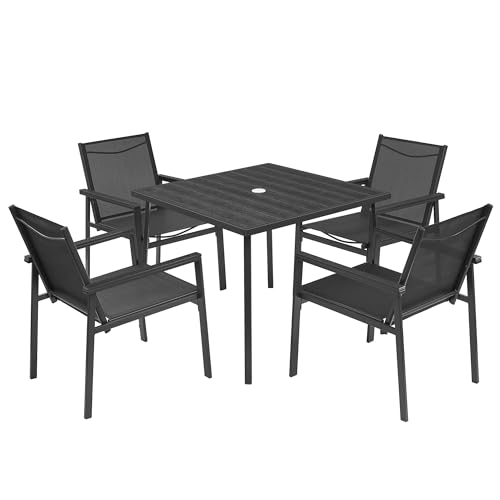 SONGMICS Gartengarnitur, Gartenmöbel-Set, 4 Stühle mit Tisch, 4+1 Balkonmöbel, Terrassenmöbel, Outdoor, für Terrasse, Balkon, Garten, anthrazitgrau-tintenschwarz GGF045G01 von SONGMICS