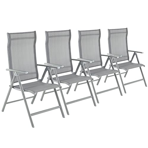 SONGMICS Gartenstühle, 4er Set, Klappstuhl, Outdoor-Stühle mit robustem Aluminiumgestell, Rückenlehne 8-stufig verstellbar, bis 120 kg belastbar, grau GCB30GY von SONGMICS