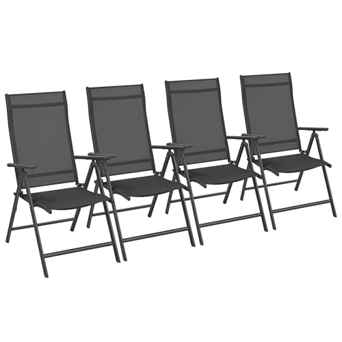 SONGMICS Gartenstuhl 4er Set, Klappstuhl, Outdoor-Stuhl, mit Metallgestell, 8-Fach verstellbare Rückenlehne, bis 150 kg belastbar, schwarz GCB30BK von SONGMICS