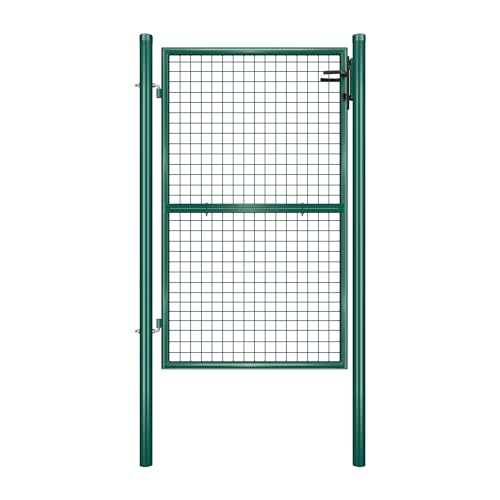 SONGMICS Gartentor, Gartentür, verzinkter Stahl, abschließbar, Tür 106 x 150 cm (B x H), rundes Rohr, rundes Rohr, grün GGD200G von SONGMICS