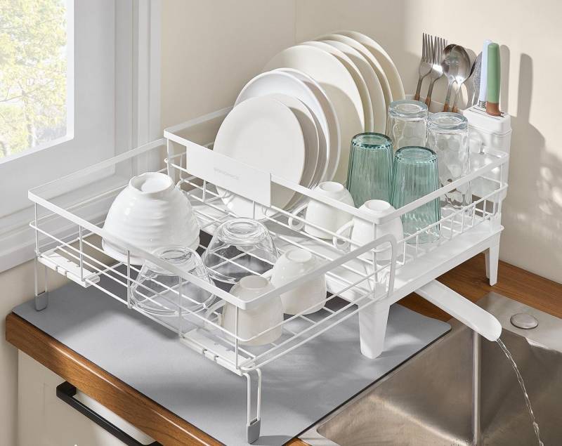 SONGMICS Geschirrständer Abtropfgestell, Abtropfgestell Geschirr, 360° drehbarer und ausziehbarer Ablauf von SONGMICS