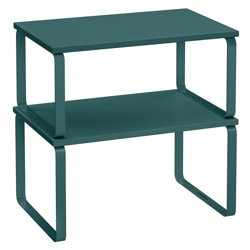 SONGMICS Gewürzregal, 2er Set Küchen-Organizer, Küchenregal, Schrank-Organizer Küche, erweiterbar, kleines Regal, stapelbar, Metall und Holzwerkstoff, efeugrün KCS002C02 von SONGMICS