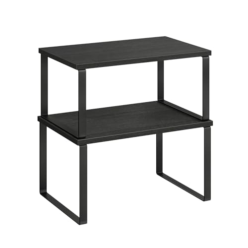 SONGMICS Gewürzregal, 2er Set Küchen-Organizer, Küchenregal, Schrank-Organizer Küche, erweiterbar, kleines Regal, stapelbar, Metall und Holzwerkstoff, tintenschwarz-ebenholzschwarz KCS02B01 von SONGMICS