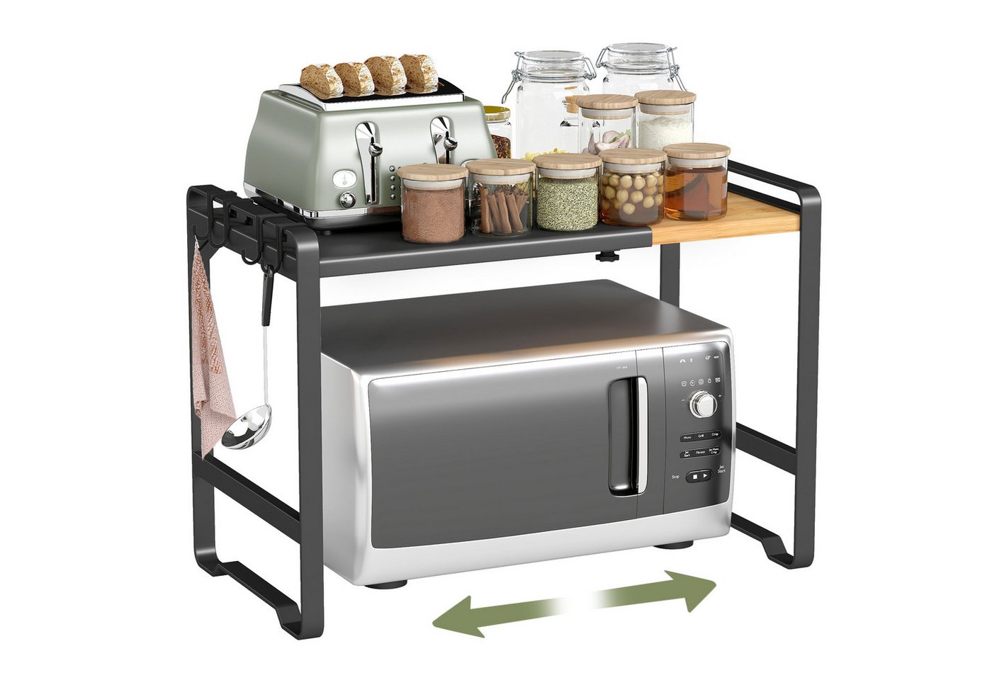 SONGMICS Gewürzregal Erweiterbares Mikrowellen-Regal, Mikrowellenständer, 41,5-64 cm verstellbare Breite, Stahl und Bambus SONGMICS Gewürzregal Erweiterbares Mikrowellen-Regal, Mikrowellenständer, 41,5-64 cm verstellbare Breite, Stahl und Bambus von SONGMICS