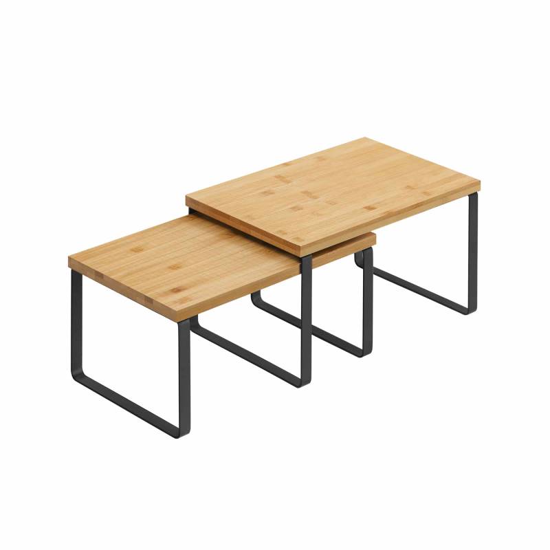 SONGMICS Gewürzregal-Set – 2-teilig, stapelbar & flexibel, Weiß-Naturfarben, Bambus-Metall von SONGMICS