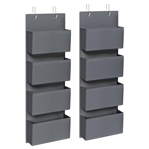 SONGMICS Hängeorganizer mit 4 Taschen, 2er Set Kleiderschrank-Organizer, Hängeaufbewahrung, Tür-Organizer, Hängeregal Stoff, Schlafzimmer Wohnzimmer, 12 x 33,5 x 100 cm, schiefergrau RDH004G02 von SONGMICS