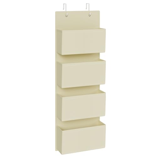 SONGMICS Hängeorganizer mit 4 Taschen, Kleiderschrank-Organizer, Hängeaufbewahrung, Tür-Organizer, Hängeregal Stoff, Schlafzimmer Wohnzimmer, 12 x 33,5 x 100 cm, beige RDH004Y01 von SONGMICS