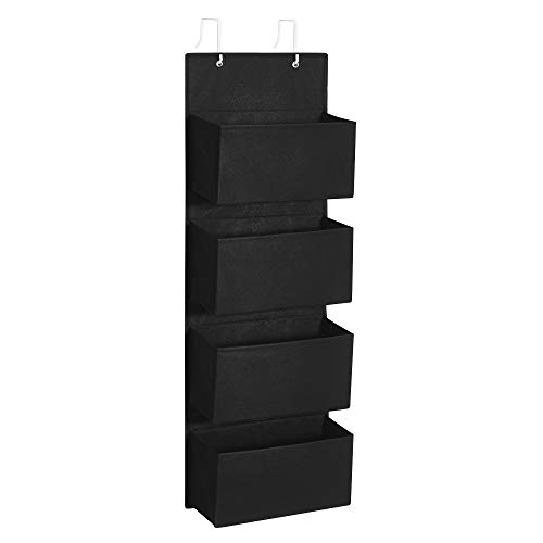 SONGMICS Hängeorganizer mit 4 Taschen, Kleiderschrank-Organizer, Hängeaufbewahrung, Tür-Organizer, Hängeregal Stoff, Schlafzimmer Wohnzimmer, 12 x 33,5 x 100 cm, tintenschwarz RDH004B01 von SONGMICS