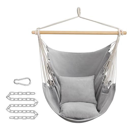 SONGMICS Hängesessel, Hängeschaukel, Hängestuhl mit 2 Kissen, Metallkette, bis 150 kg belastbar, Indoor und Outdoor, Wohnzimmer, Schlafzimmer, Taubengrau GDC187G01 von SONGMICS