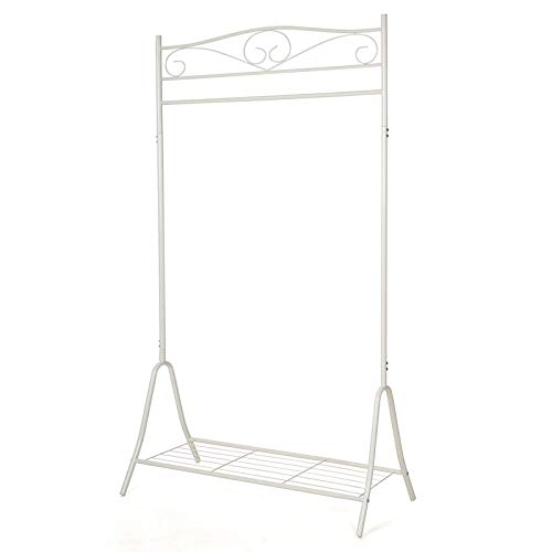 SONGMICS Garderobenständer, Garderobe, Kleiderständer mit Schuhablage, Schuhregal, aus Metall, Flur, Schlafzimmer, 90 x 44,5 x 173 cm, romantisch, cremeweiß HSR01W von SONGMICS