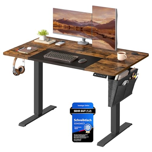 SONGMICS Höhenverstellbarer Schreibtisch elektrisch, 120 x 60 cm, stufenlos verstellbar, Memory-Funktion mit 4 Höhen, vintagebraun-tintenschwarz LSD015X01 von SONGMICS