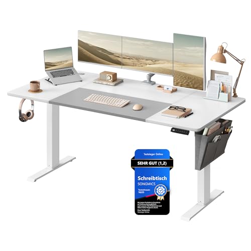 SONGMICS Höhenverstellbarer Schreibtisch elektrisch, 160 x 70 cm, stufenlos verstellbar, Memory-Funktion mit 4 Höhen, wolkenweiß-Taubengrau LSD026W02 von SONGMICS