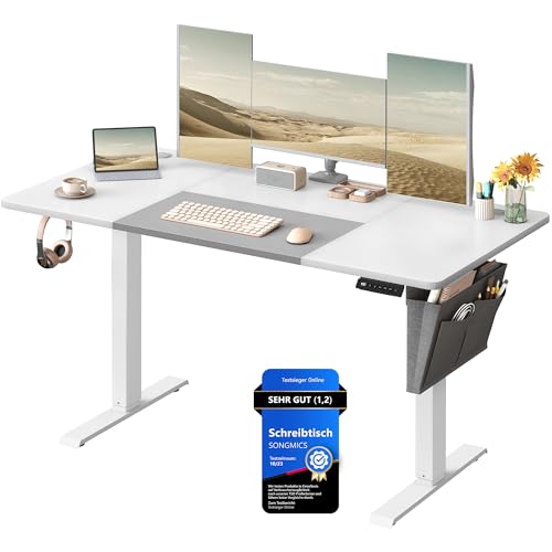 SONGMICS Höhenverstellbarer Schreibtisch elektrisch, 140 x 60 cm, stufenlos verstellbar, Memory-Funktion mit 4 Höhen, wolkenweiß-Taubengrau LSD016W02 von SONGMICS