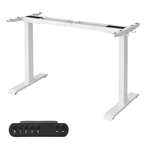 SONGMICS Höhenverstellbarer Schreibtisch elektrisch, Schreibtischständer, Doppelmotor, mit Haken, stufenlos verstellbar, Memoryfunktion, Stahl, weiß LSD019W01V1 von SONGMICS