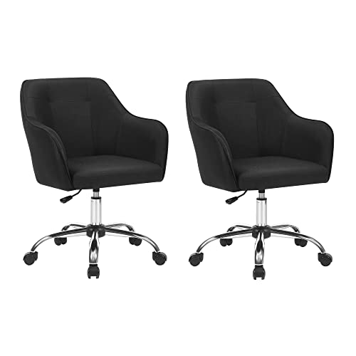 SONGMICS Homeoffice Stuhl, 2er Set, Drehstuhl, Schreibtischstuhl, höhenverstellbar, bis 110 kg belastbar, atmungsaktiver Stoff, für Arbeitszimmer, Schlafzimmer, schwarz OBG919B01 von SONGMICS