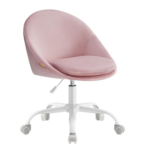 SONGMICS Homeoffice Stuhl, Drehstuhl aus Samt, Schreibtischstuhl, Schaumstoffpolsterung, höhenverstellbar, für Arbeitszimmer, Schlafzimmer, pastellrosa OBG020R02 von SONGMICS