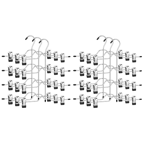 SONGMICS HosenbÜgel platzsparend, Mehrfach-RockbÜgel mit Clips, 6er Set, KleiderbÜgel aus Metall, fÜr je 4 Hosen, mit 8 verstellbaren Klammern, rutschfest, fÜr Hosen, 32 cm, silbern-schwarz CRI042B02 von SONGMICS