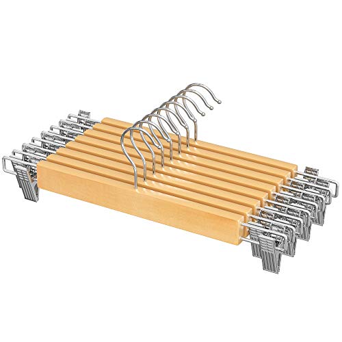 SONGMICS Hosenbügel, 8er Set, Rockbügel aus Holz, mit verstellbaren Clips, rutschfest, für Hosen, Shorts und Röcke, naturfarben CRW009N01 von SONGMICS