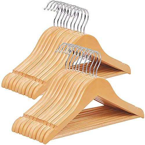 SONGMICS Kinderkleiderbügel, 20er Set Kleiderbügel Kinder, 35 cm Lange Bügel aus Holz, Massivholz, mit rutschfestem Hosensteg und Einkerbungen, Haken um 360° drehbar, Natur CRW006-20 von SONGMICS