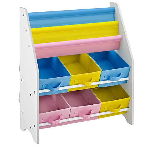 SONGMICS Kinderregal kleines Bücherregal Spielzeugregal Weißes Aufbewahrungsregal mit bunten Aufbewahrungsboxen Kindermöbel 63 x 74 x 26,5 cm (B x H x T), GKR36WT von SONGMICS