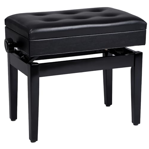 SONGMICS Klavierhocker höhenverstellbar, mit verstecktem Stauraum, Klavierbank, Hocker gepolstert, Sitzhocker, Sitzbank, 56,2 x 34 x (47-55) cm, schwarz LPB57H von SONGMICS