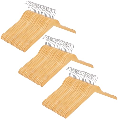 SONGMICS Kleiderbügel, 60er Set, Kleiderbügel Holz, aus Massivholz, Holzbügel mit Einkerbungen, Jackenbügel, um 360° drehbarer Haken, rutschfest, 44 cm lang, naturfarben CRW003-60 von SONGMICS