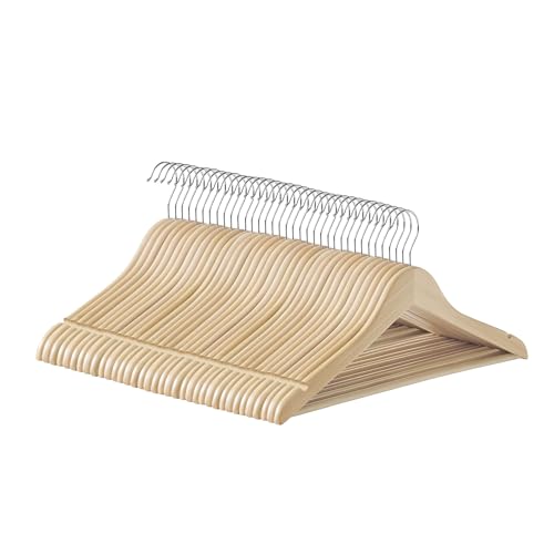 SONGMICS Kleiderbügel Holz, 36er Set Bügel, Holzbügel, Einkerbungen im Schulterbereich, Hosensteg, Hosenbügel, 360° drehbarer Haken, für Jacken Hemden Mäntel, naturbeige CRW010N36 von SONGMICS