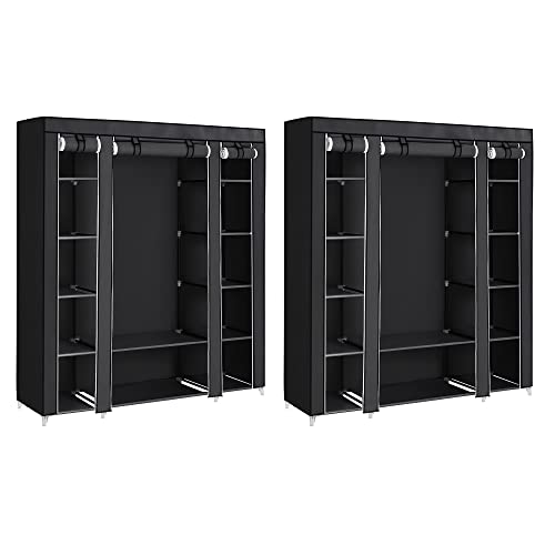 SONGMICS Kleiderschrank, 2er Set, Stoffschrank, mit Kleiderstange und Ablagen, Soffüberzug, für Schlafzimmer, Ankleidezimmer, 150 x 45 x 175 cm, schwarz LBD019B02 von SONGMICS