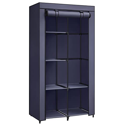 SONGMICS Kleiderschrank, Stoffschrank, 6 Ablagen, Verschiedene Aufbaumöglichkeiten, 88 x 45 x 168 cm, für Schlafzimmer, Ankleidezimmer, dunkelblau RYG084I02 von SONGMICS