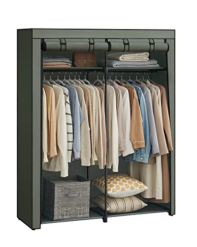 SONGMICS Kleiderschrank, Garderobe mit 2 Kleiderstangen, Kleidungsaufbewahrung, Stoffschrank, Kleiderständer, faltbar, Ankleidezimmer, Schlafzimmer, 140 x 43 x 174 cm, salbeigrün RYG002C02 von SONGMICS