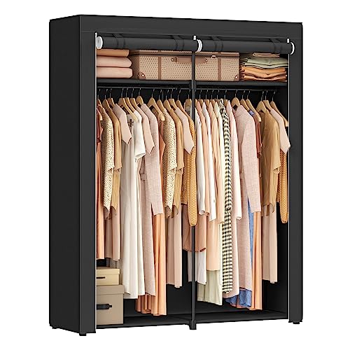 SONGMICS Kleiderschrank, tragbarer Kleiderschrank mit Aufhängestange, Kleiderständer, faltbar, Ankleidezimmer, Schlafzimmer, Arbeitszimmer, 140 x 43 x 174 cm, schwarz RYG02BK von SONGMICS