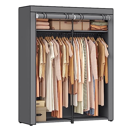 SONGMICS Kleiderschrank, tragbarer Kleiderschrank mit Aufhängestange, Kleiderständer, faltbar, Ankleidezimmer, Schlafzimmer, Arbeitszimmer, 140 x 43 x 174 cm, Grau RYG02GY von SONGMICS