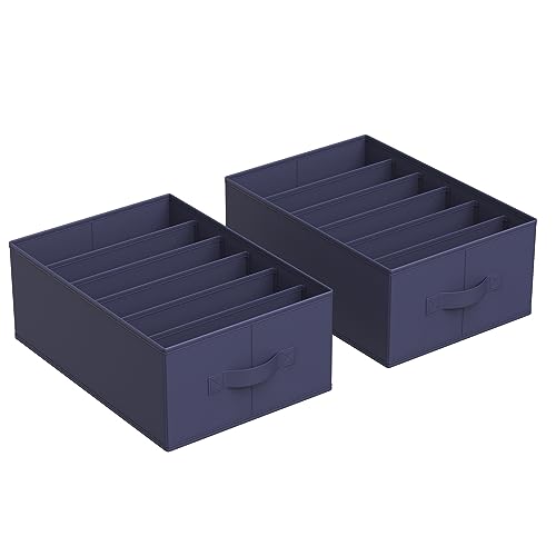 SONGMICS Kleiderschrank-Organizer 2er Set, Aufbewahrungsbox 6 Fächer, Schubladen-Ordnungssystem, Ordnungsboxen faltbar, 42 x 30 x 17 cm, für Hosen, Kleidung, anthrazitblau RUS009I02 von SONGMICS